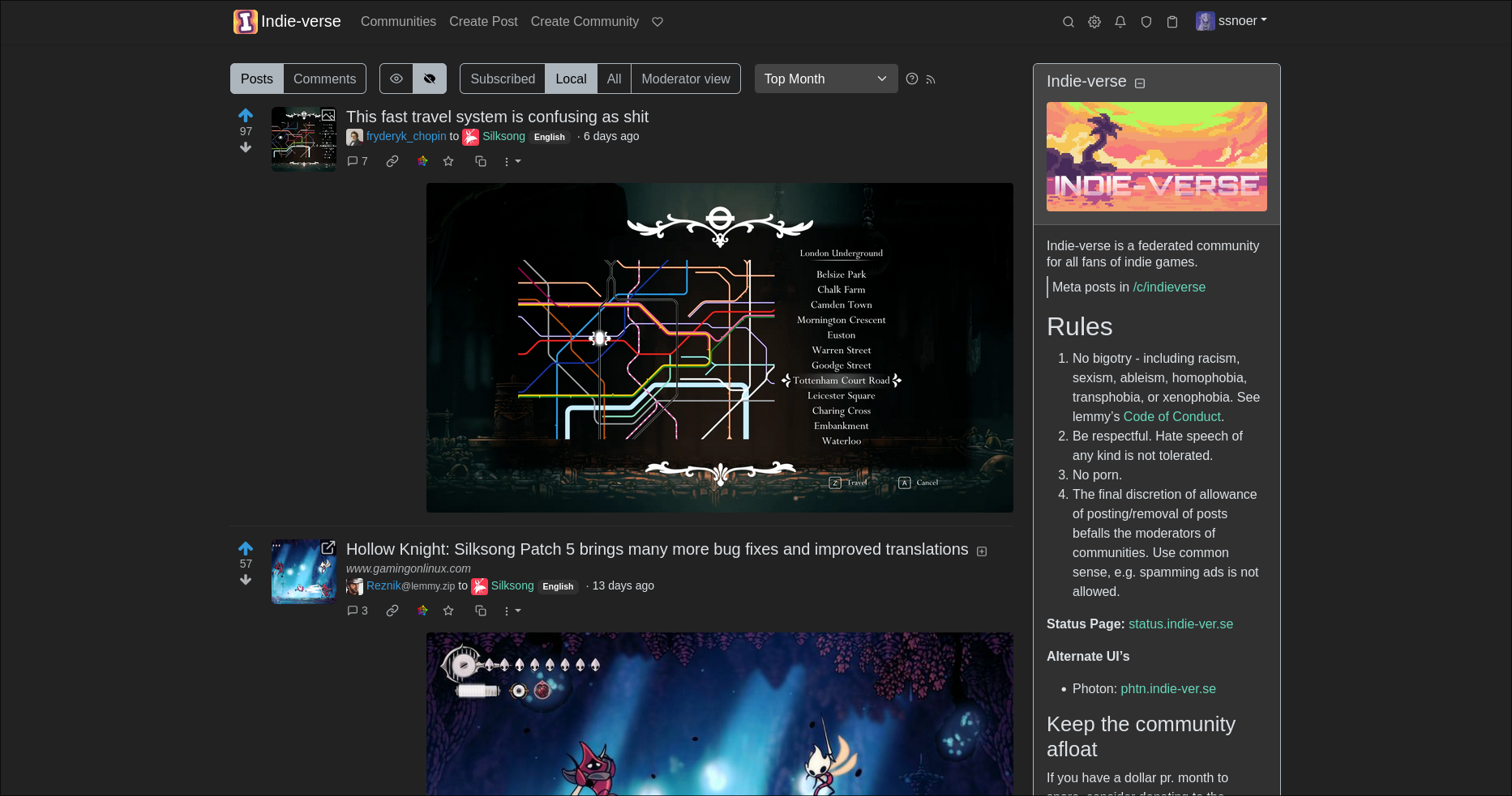 Indie-ver.se frontpage